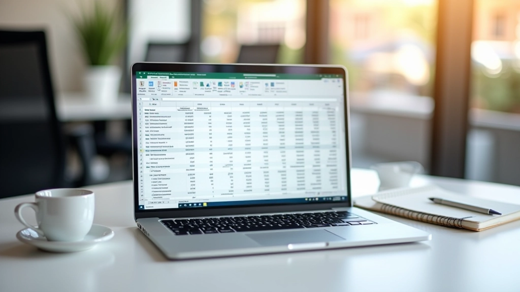 Spreadsheet on laptop screen showing budget categories and monthly spending totals with color-coded rows