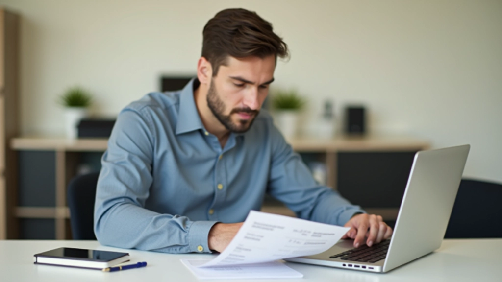 Young professional reviewing financial statements and planning debt repayment strategy at home office